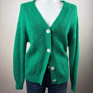 LOFT  Retro Grandpa Preppy Vibrant Kelly Green Cardigan Sweater